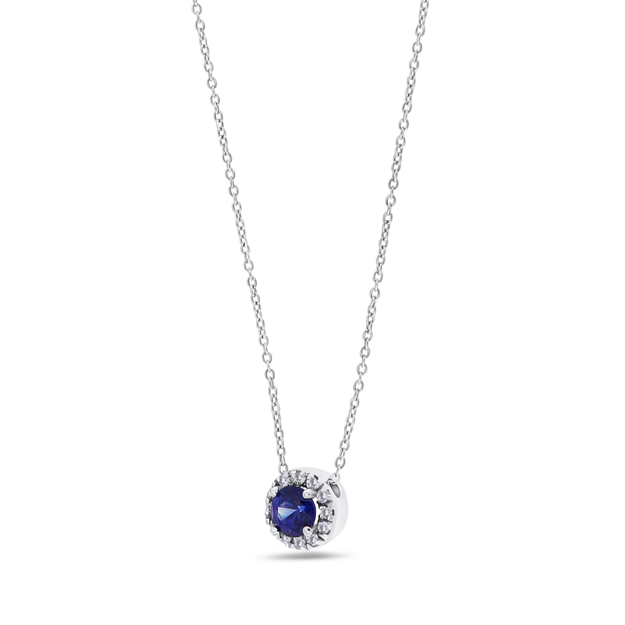 Colier din aur alb de 18k cu diamante naturale de 0.05 ct și safir natural de 0.24 ct - 1 | YEO