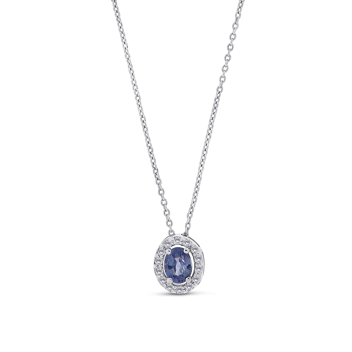 Colier din aur de 18k cu diamante naturale de 0.04 ct și safir natural de 0.24 ct