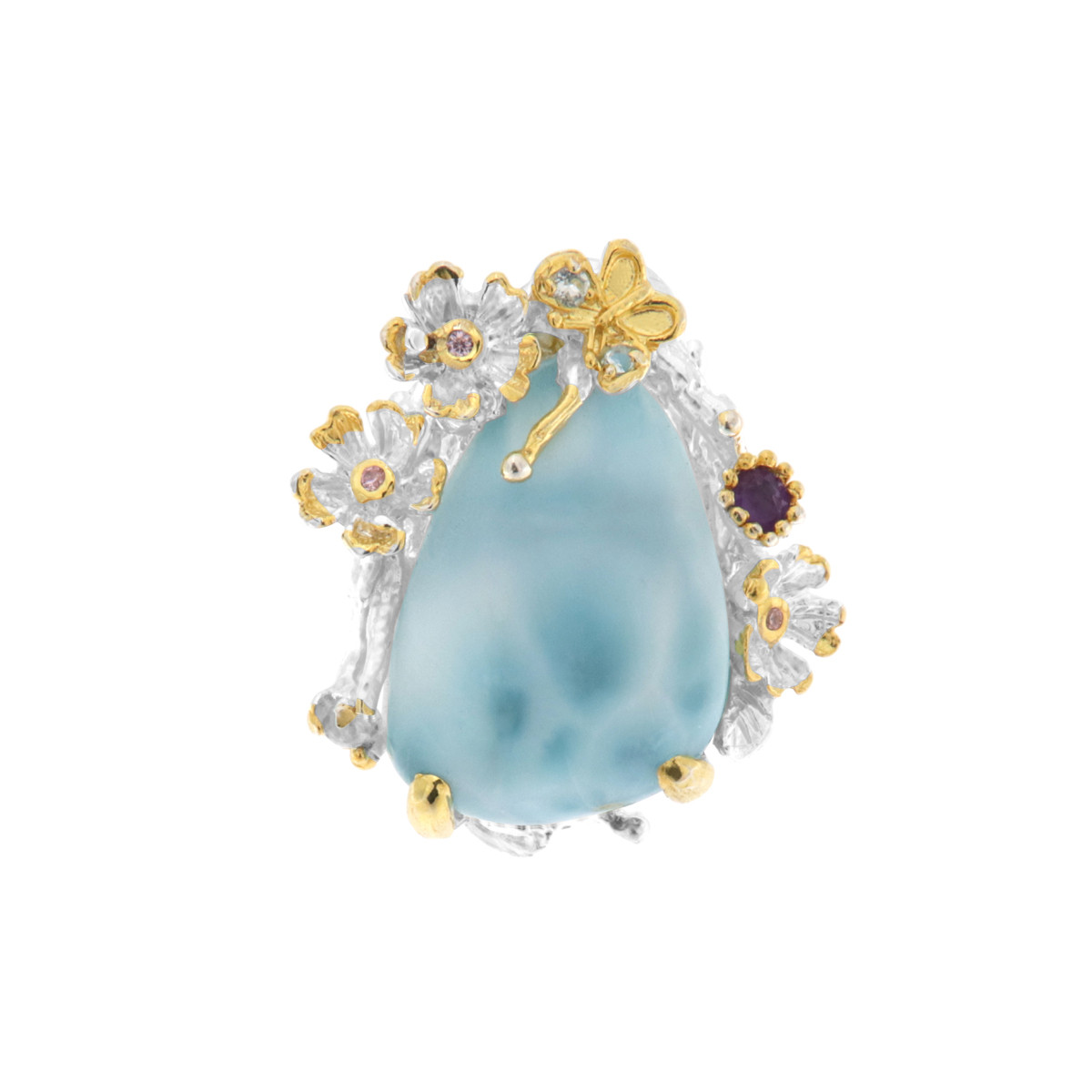 Inel din argint cu larimar, ametist si topaz - 1 | YEO