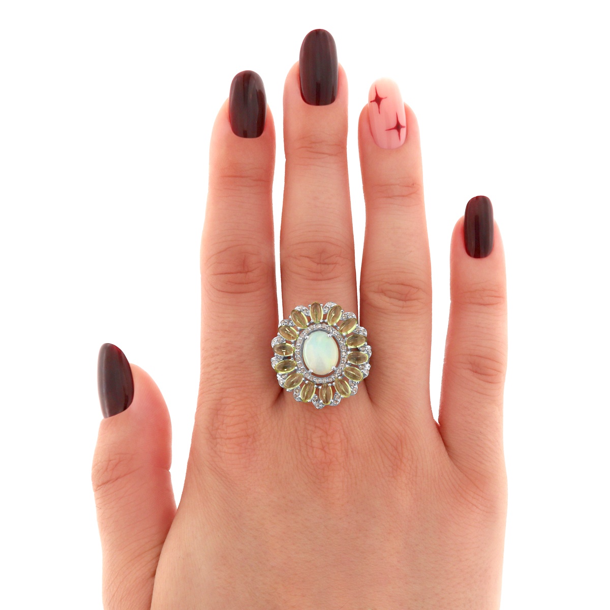 Inel din argint cu peridot natural, opal natural și diamante naturale - 1 | YEO