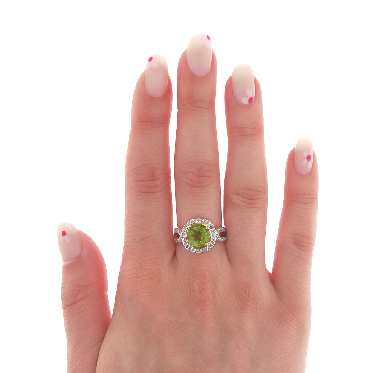 Inel din argint cu peridot natural și diamante naturale - 1 | YEO