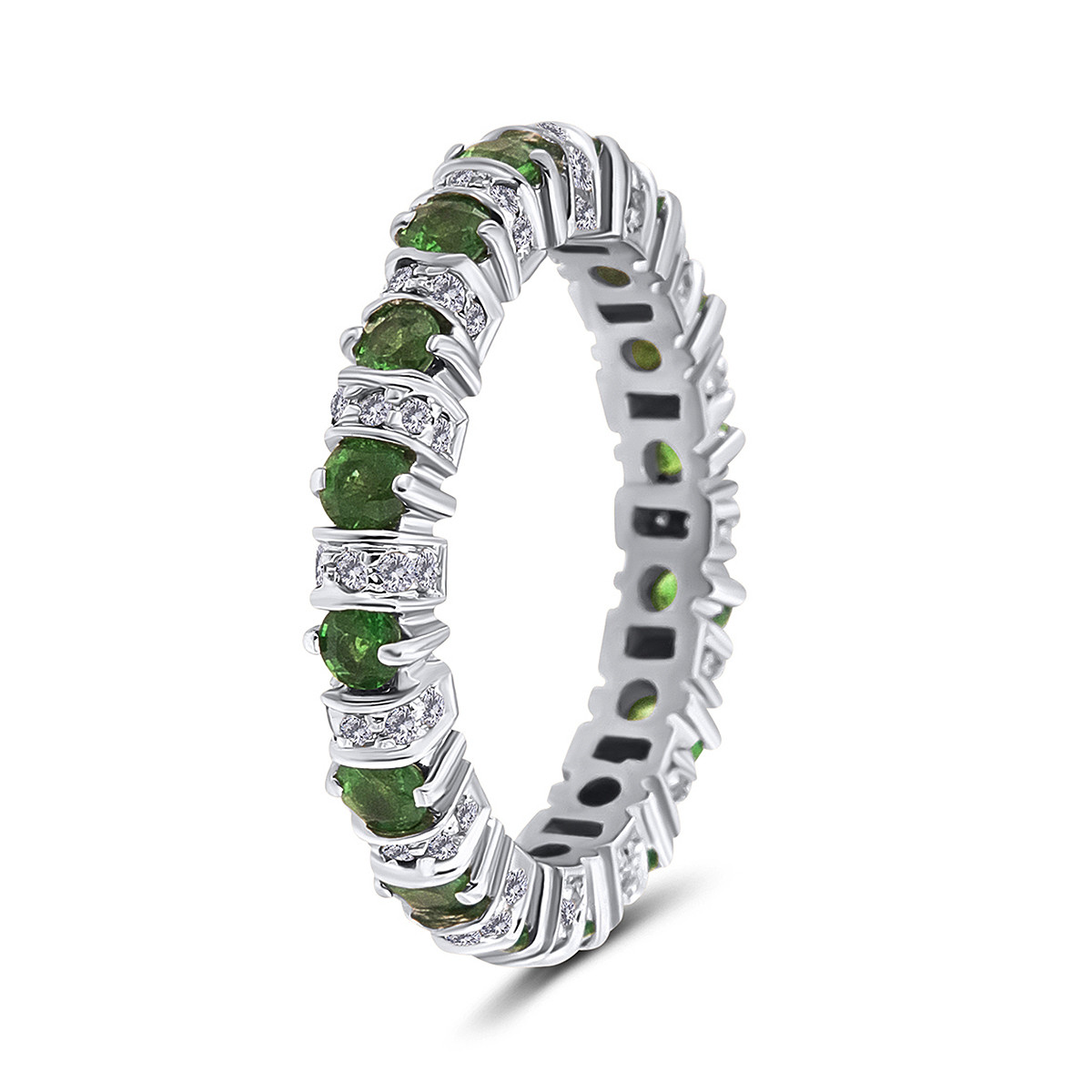 Inel din aur alb de 14k cu tsavorite naturale de 1.28 ct si diamante naturale de 0.40 ct