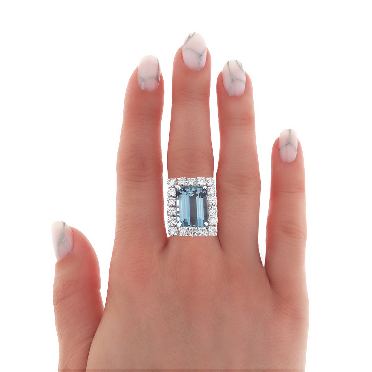 Inel din aur de 14k cu acvamarin natural de 9.50 ct și diamante naturale de 3.10 ct - 3 | YEO