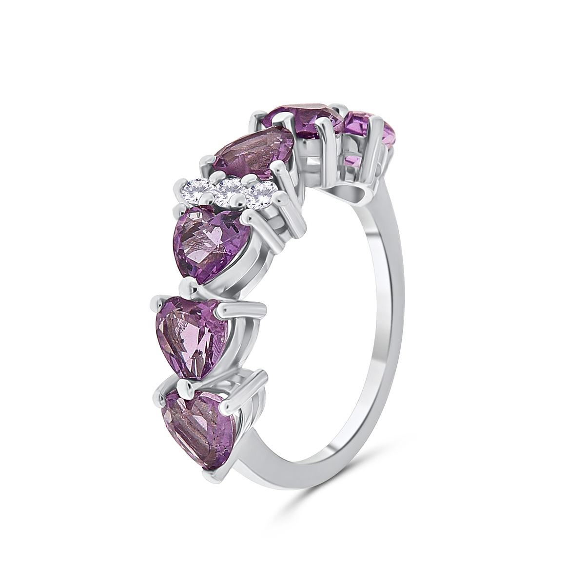 Inel din aur de 14k cu ametiste naturale de 2.29 ct și diamante naturale de 0.14 ct