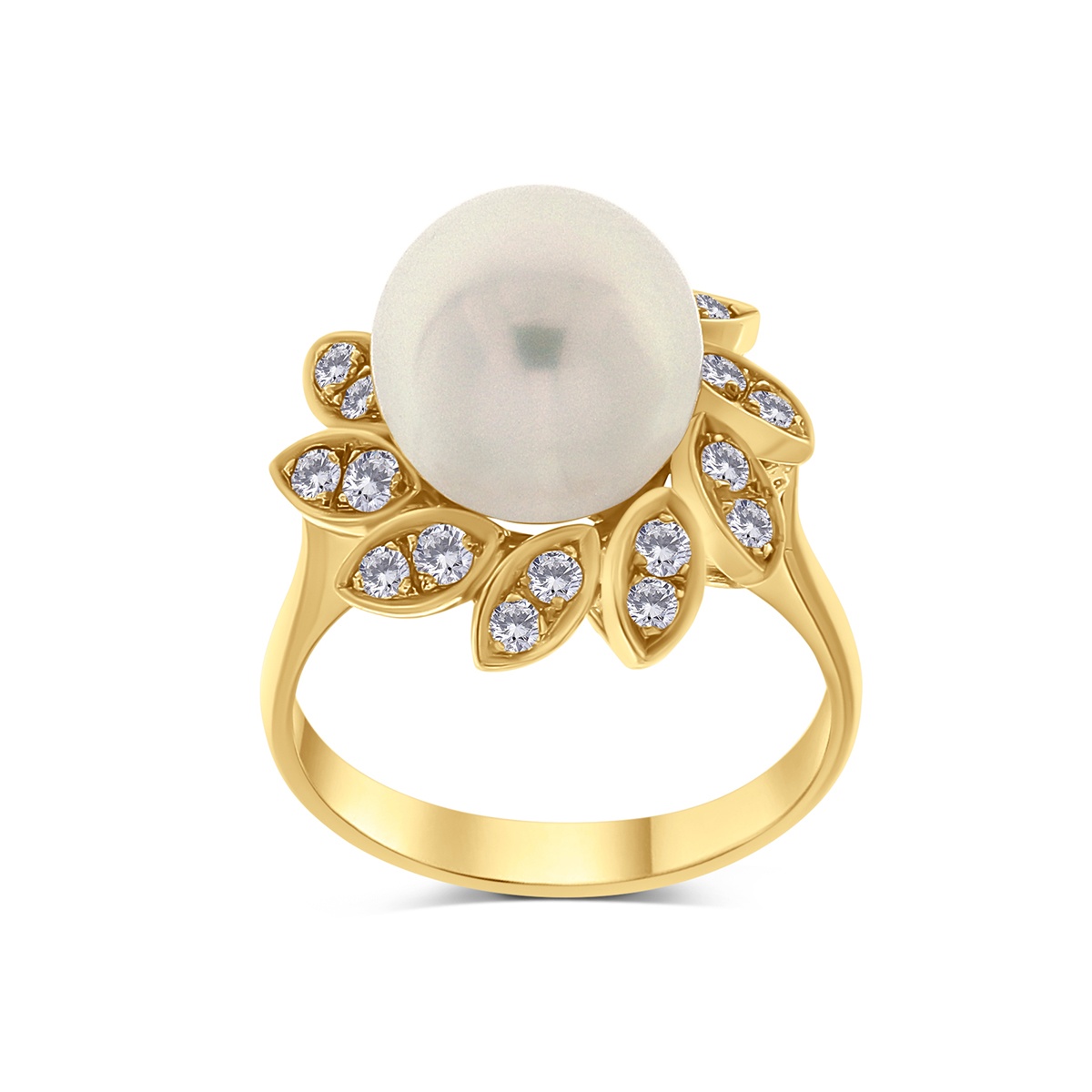Inel din aur de 14k cu diamante naturale de 0.37 ct și perlă de cultură Akoya - 2 | YEO