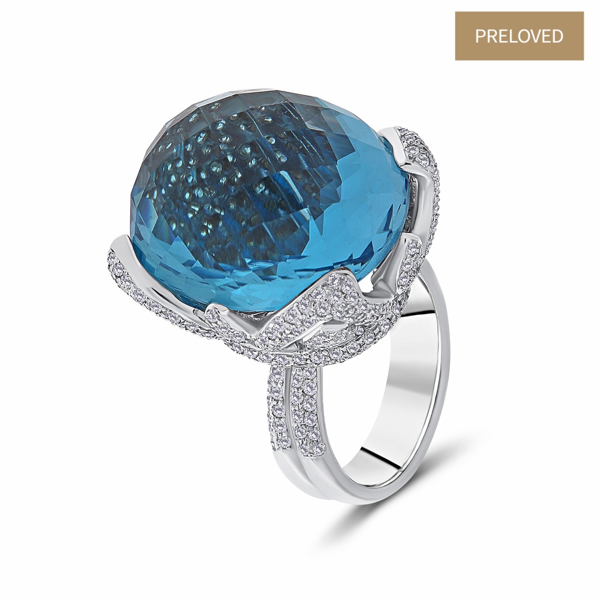 Inel din aur de 14k cu diamante naturale de 1.64 ct si topaz natural de 20.10 ct