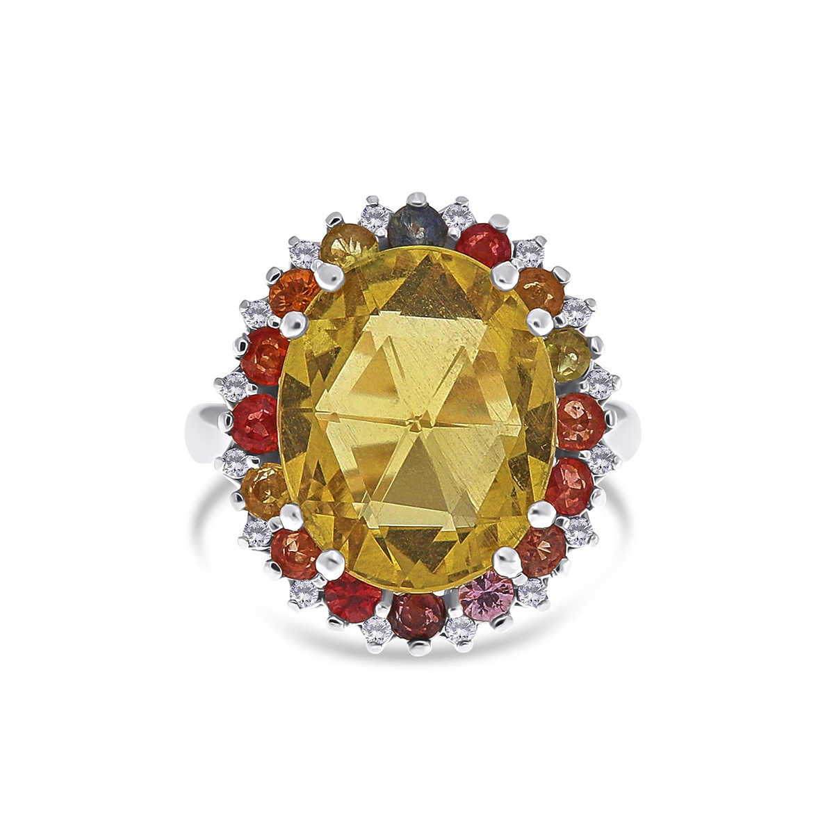 Inel din aur de 14k cu heliodor natural de 6.40 ct, diamante naturale de 0.13 ct și safire naturale de 1.40 ct - 1 | YEO