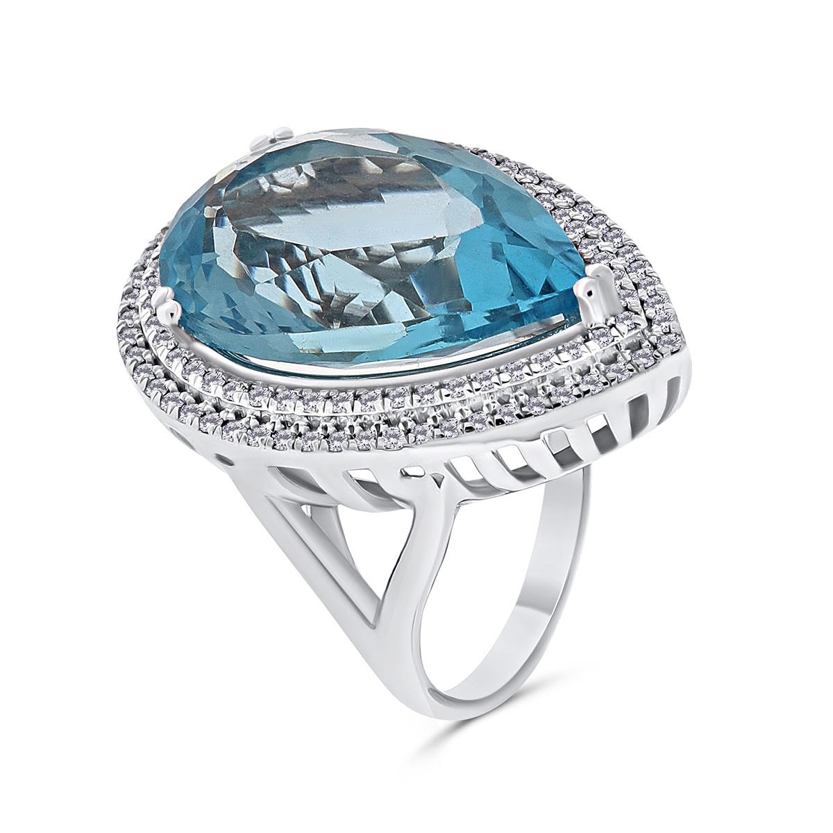 Inel din aur de 14k cu topaz natural de 18.41 ct și diamante naturale de 0.58 ct