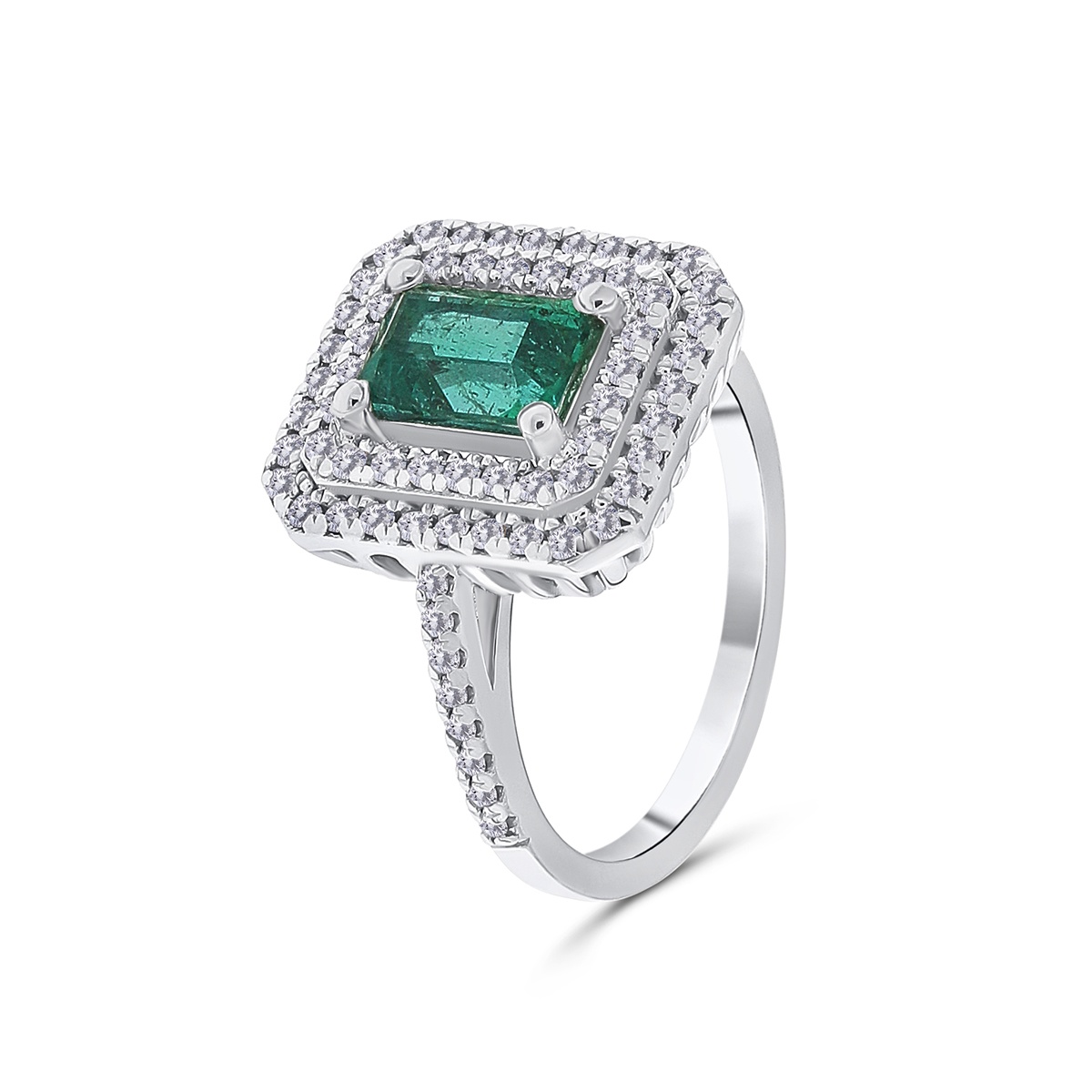 Inel din aur de 18k cu smarald natural de 0.92 ct și diamante naturale de 0.41 ct