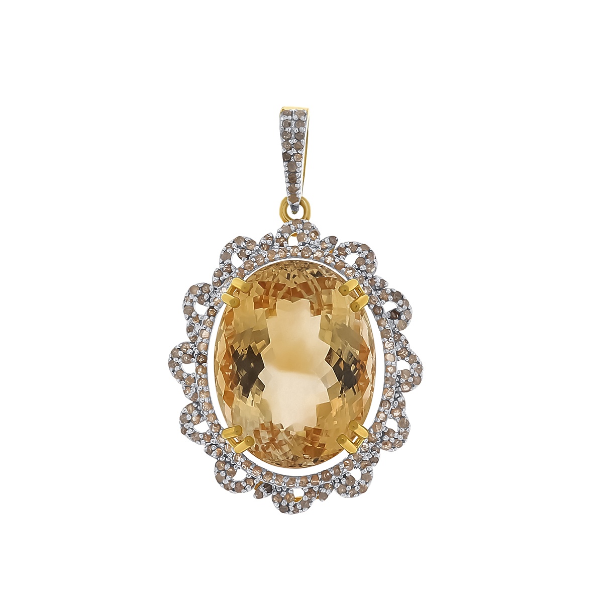 Pandantiv din argint cu citrin natural și diamante naturale