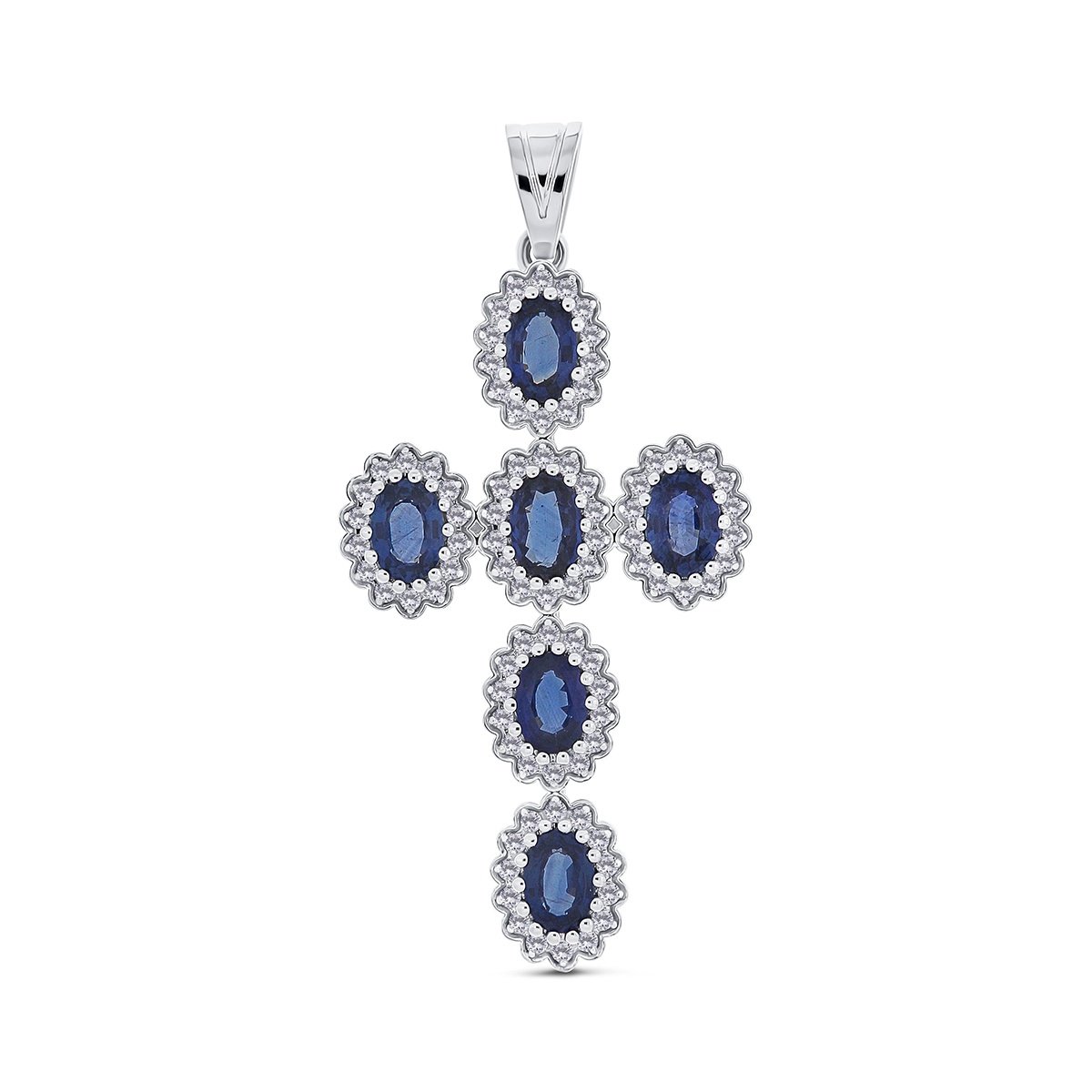 Pandantiv din aur de 18k cu diamante naturale de 0.59 ct și safire naturale de 3.30 ct
