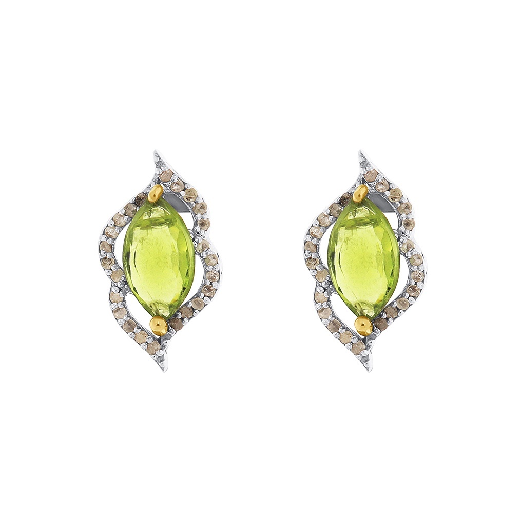 Cercei din argint cu peridot natural si diamante naturale
