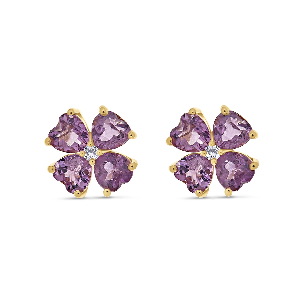 Cercei din aur de 14k cu ametist naturale de 3.55 ct si diamante naturale de 0.07 ct