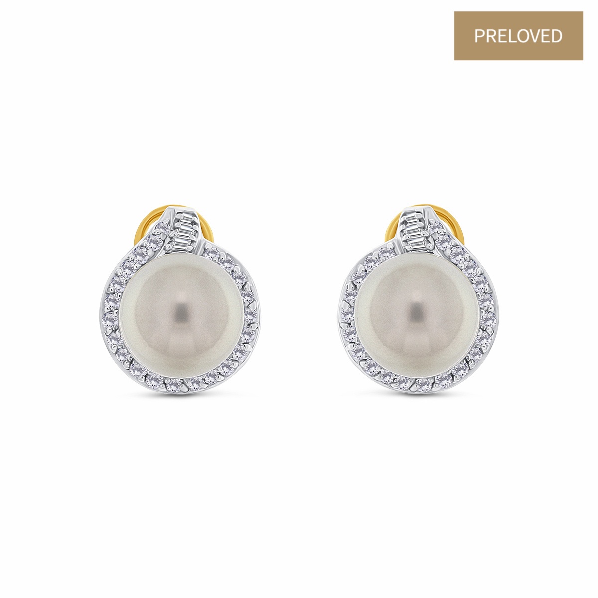 Cercei din aur de 14k cu perle de cultura South Sea si diamante naturale de 0.63 ct