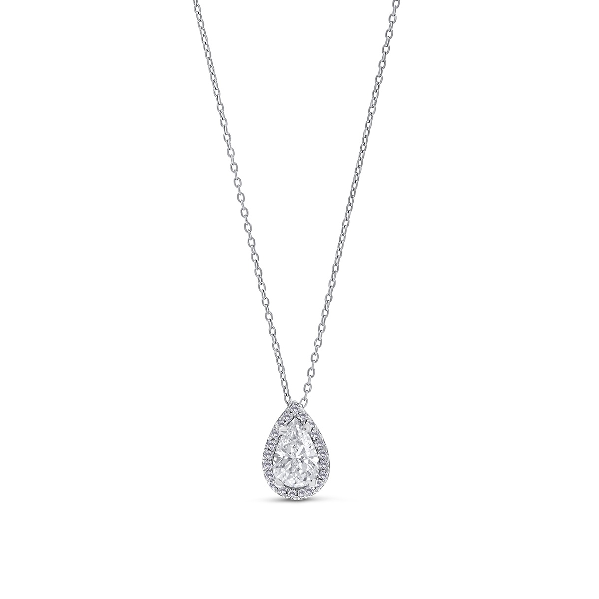 Colier din aur alb de 18k cu diamant natural de 0.34 ct și diamante naturale de 0.06 ct
