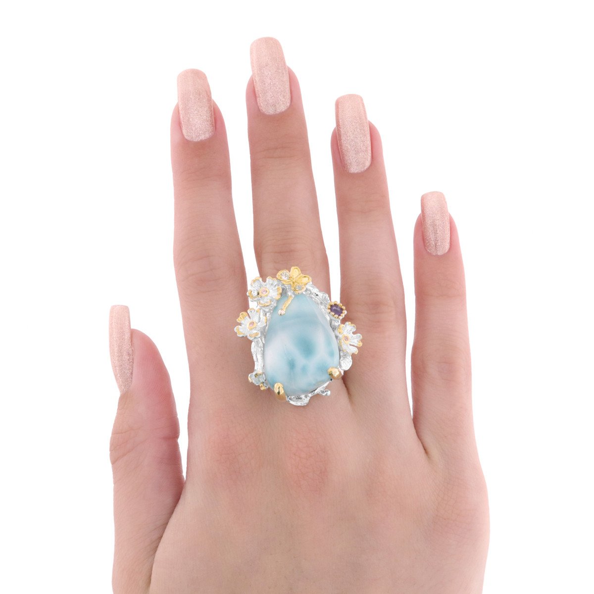 Inel din argint cu larimar, ametist si topaz - 2 | YEO