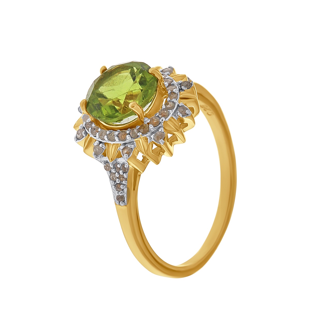 Inel din argint cu peridot natural și diamante naturale