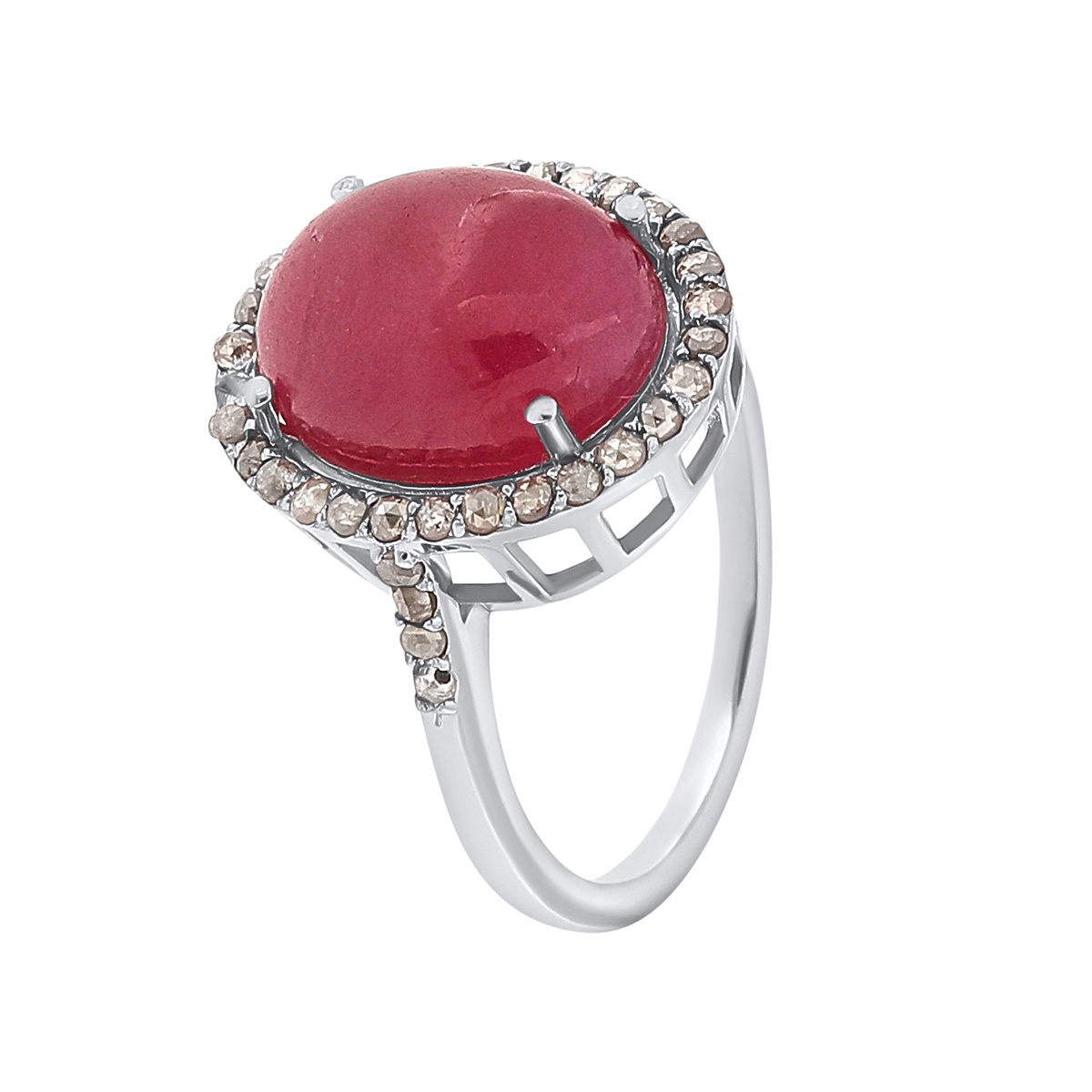 Inel din argint cu rubin natural si diamante naturale