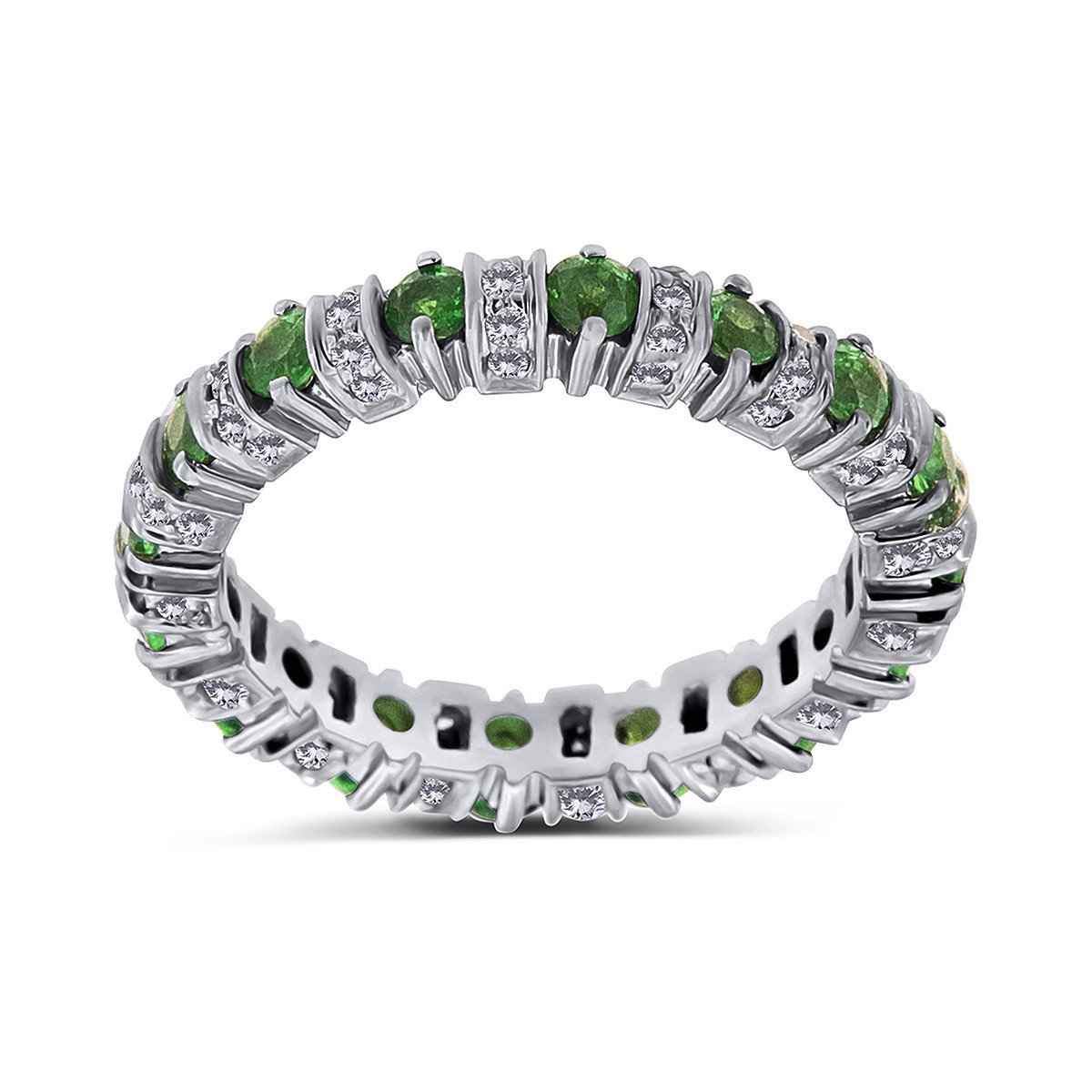 Inel din aur alb de 14k cu tsavorite naturale de 1.28 ct si diamante naturale de 0.40 ct - 1 | YEO