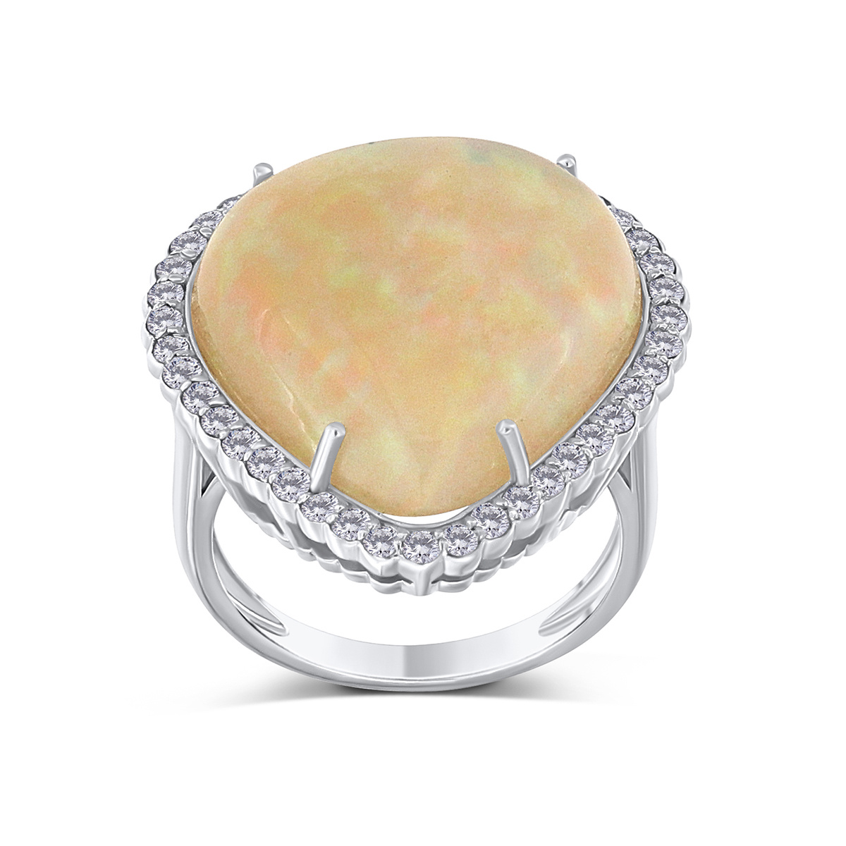 Inel din aur alb de 18k cu opal natural de 11.18 ct si diamante naturale de 0.56 ct - 1 | YEO