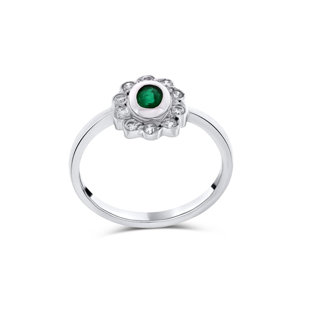 Inel din aur alb de 18k cu smarald natural de 0.17 ct si diamante naturale de 0.18 ct - 1 | YEO