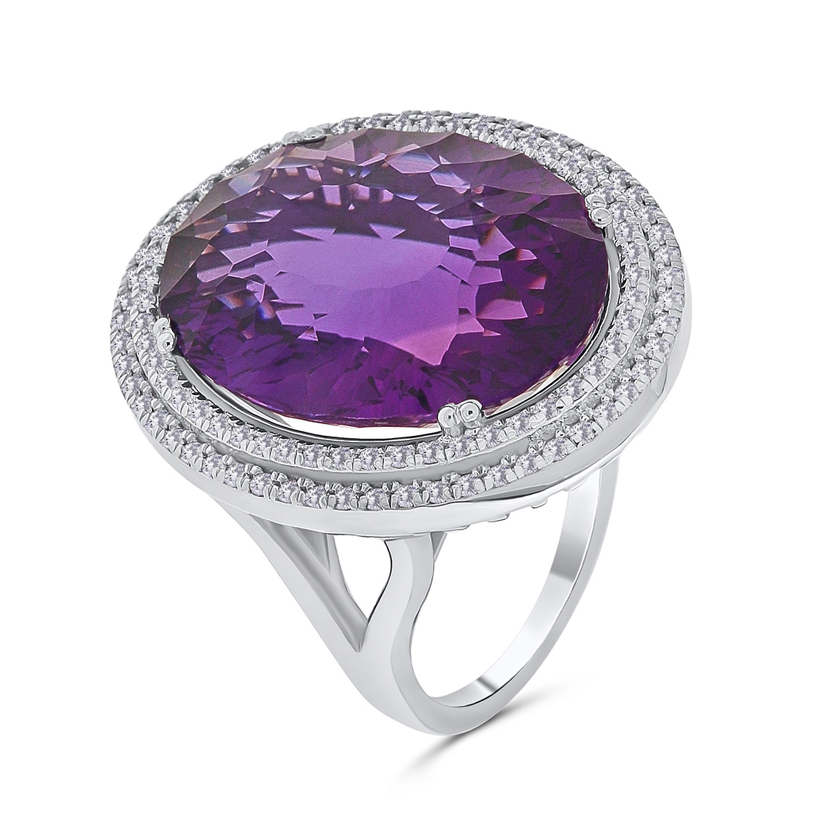 Inel din aur de 14k cu ametist natural de 18.69 ct si diamante naturale de 0.61 ct