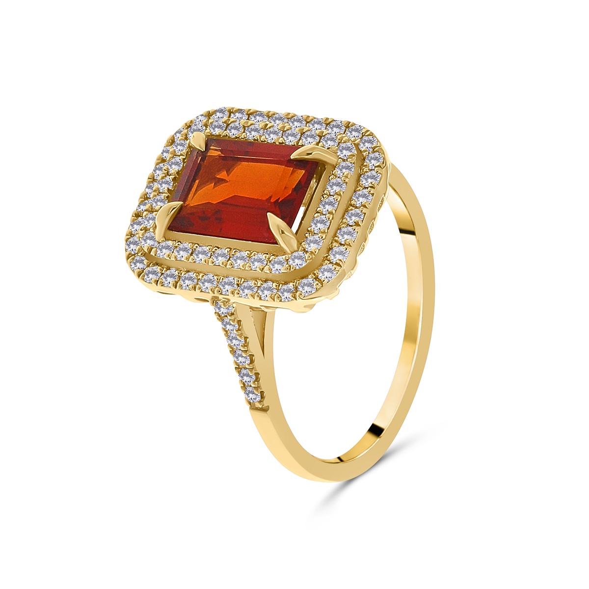 Inel din aur de 14k cu citrin natural de 1.33 ct și diamante naturale de 0.41 ct