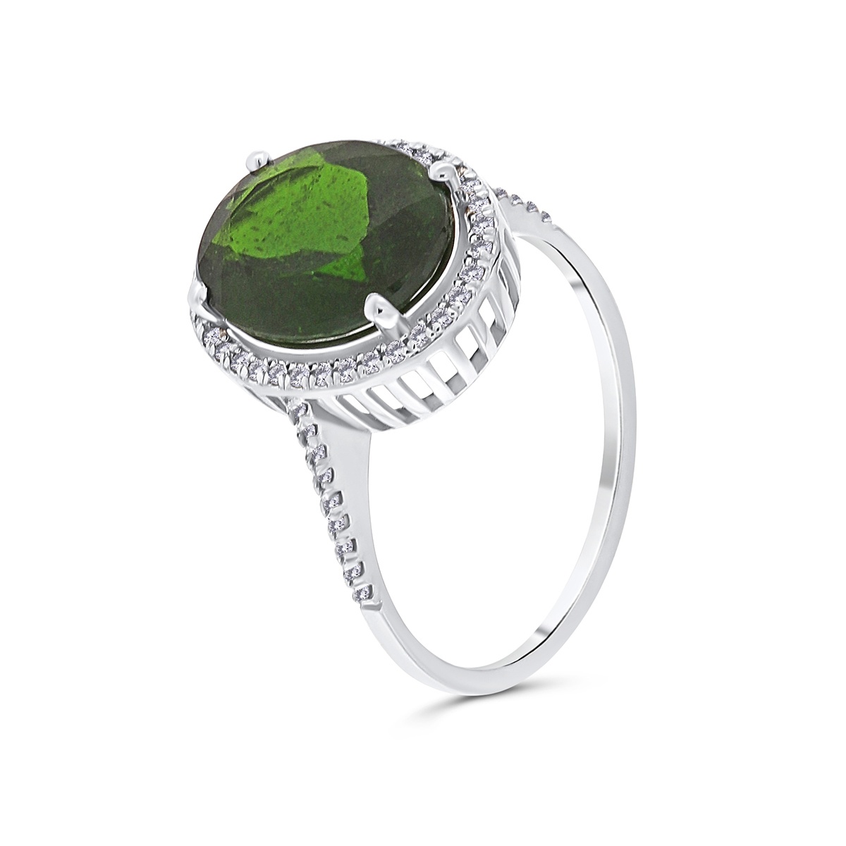 Inel din aur de 14k cu diopsid natural de 3.58 ct si diamante naturale de 0.13 ct