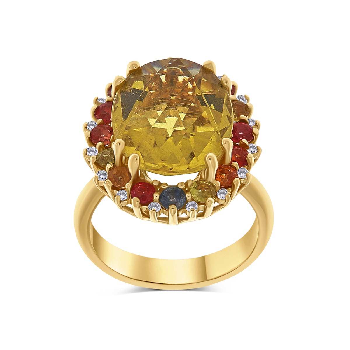 Inel din aur de 14k cu heliodor natural de 6.40 ct, diamante naturale de 0.13 ct și safire naturale de 1.40 ct - 2 | YEO
