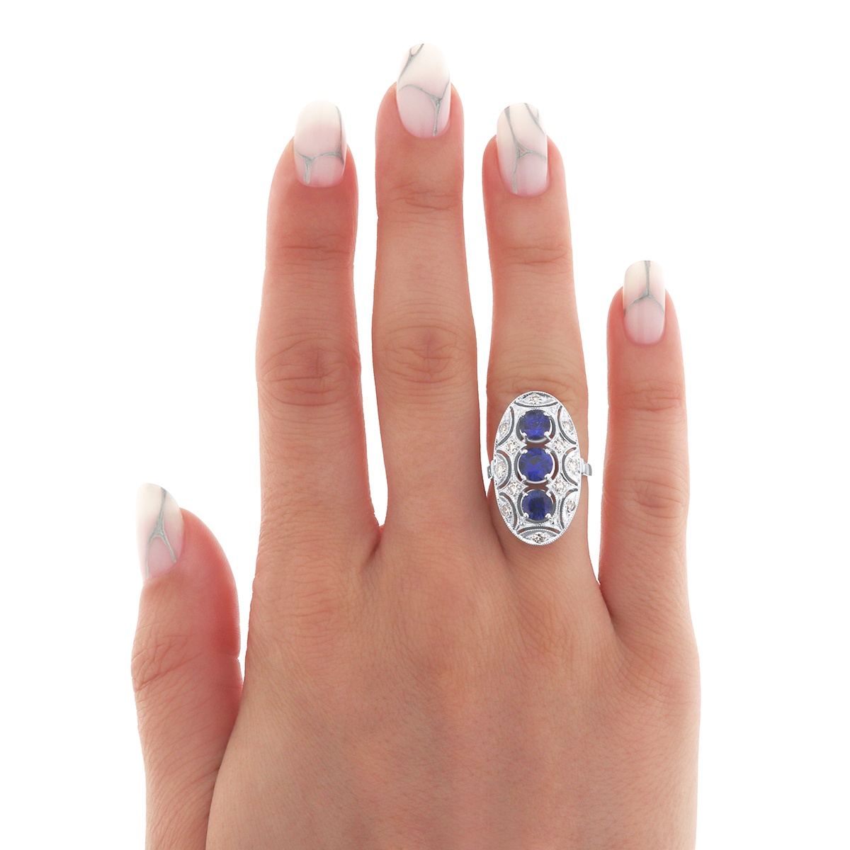Inel din aur de 18k cu safire naturale de 1.85 ct și diamante naturale de 0.58 ct - 3 | YEO
