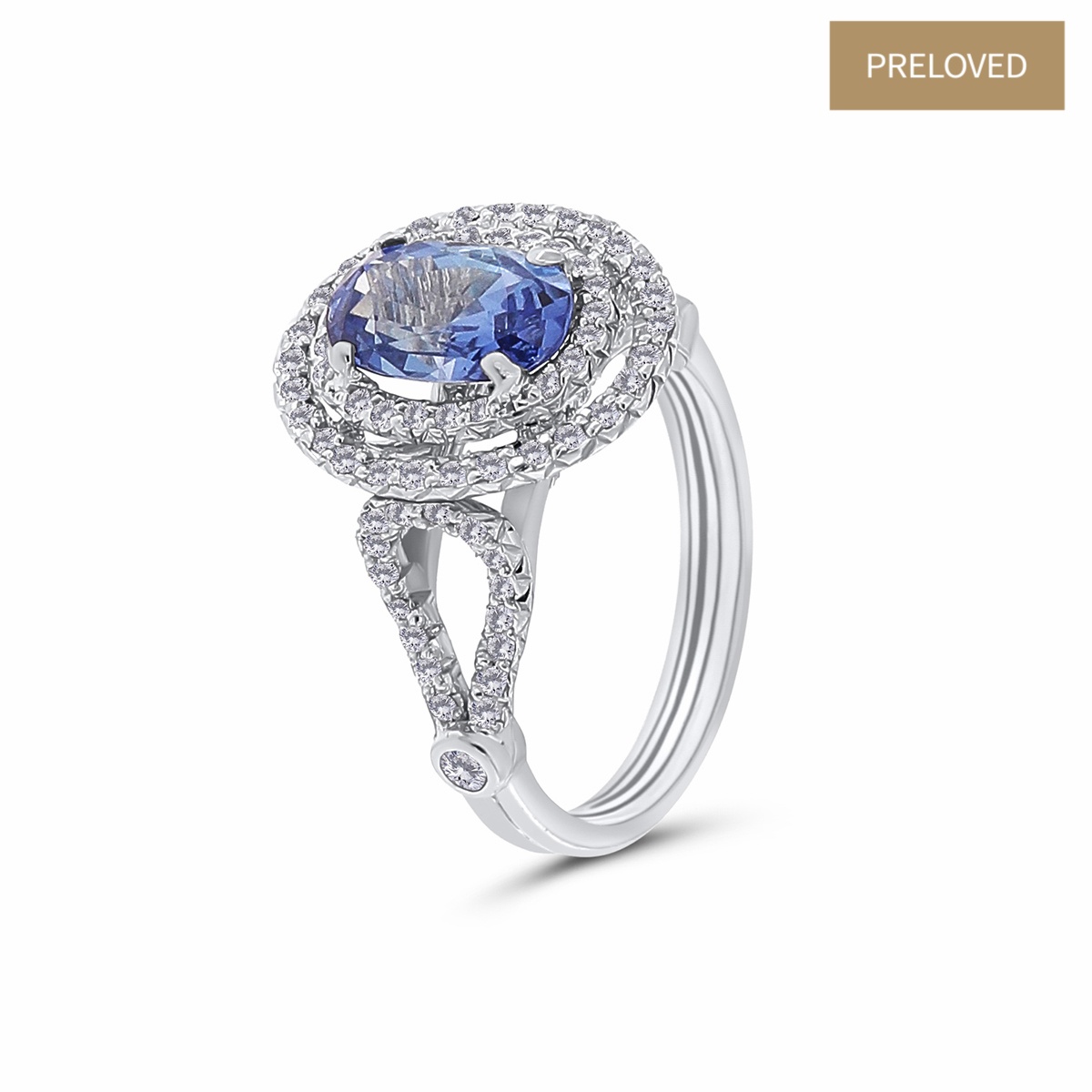 Inel din platina cu diamante naturale de 0.62 ct și safir natural de 2.04 ct