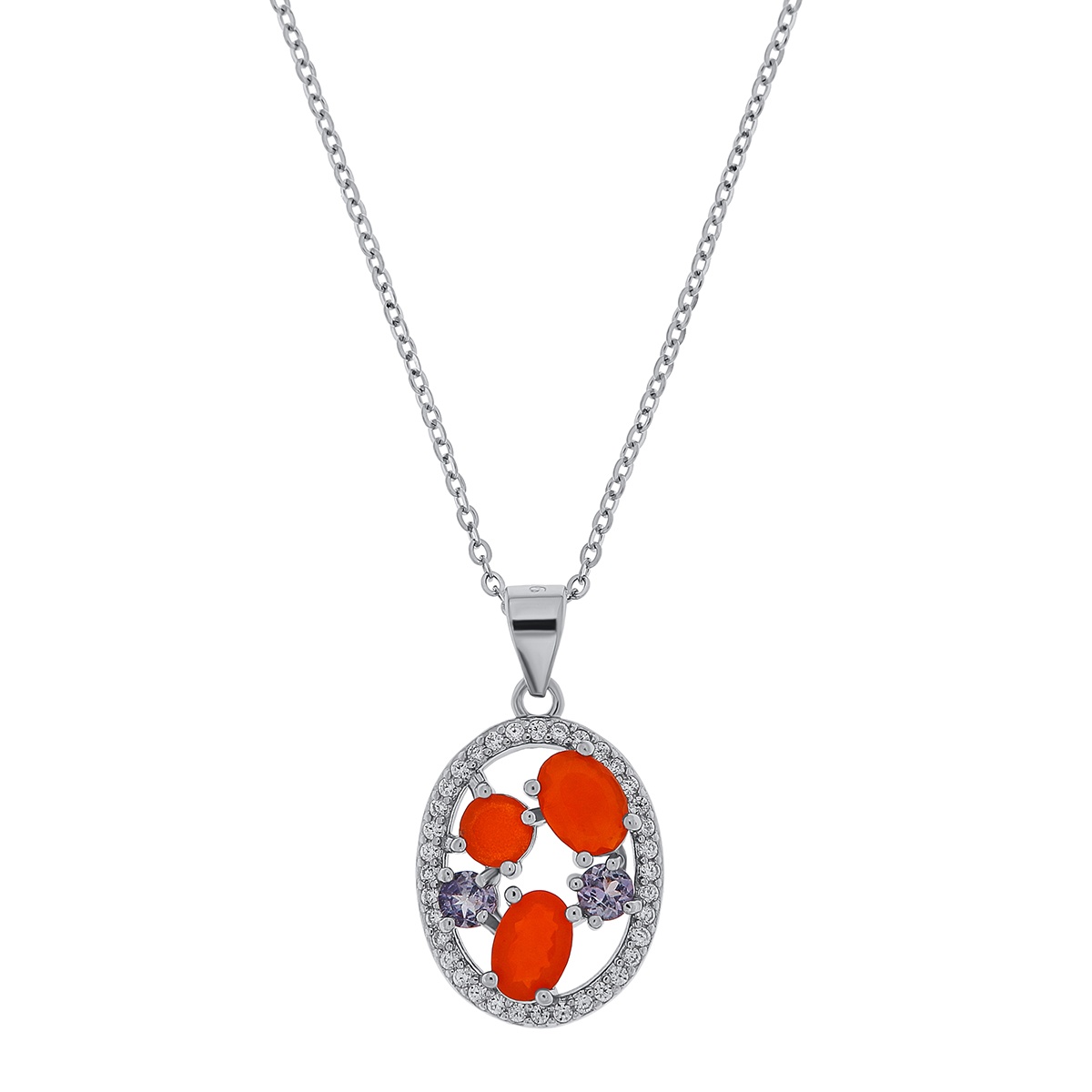 Pandantiv din argint cu opal și cubic zirconia