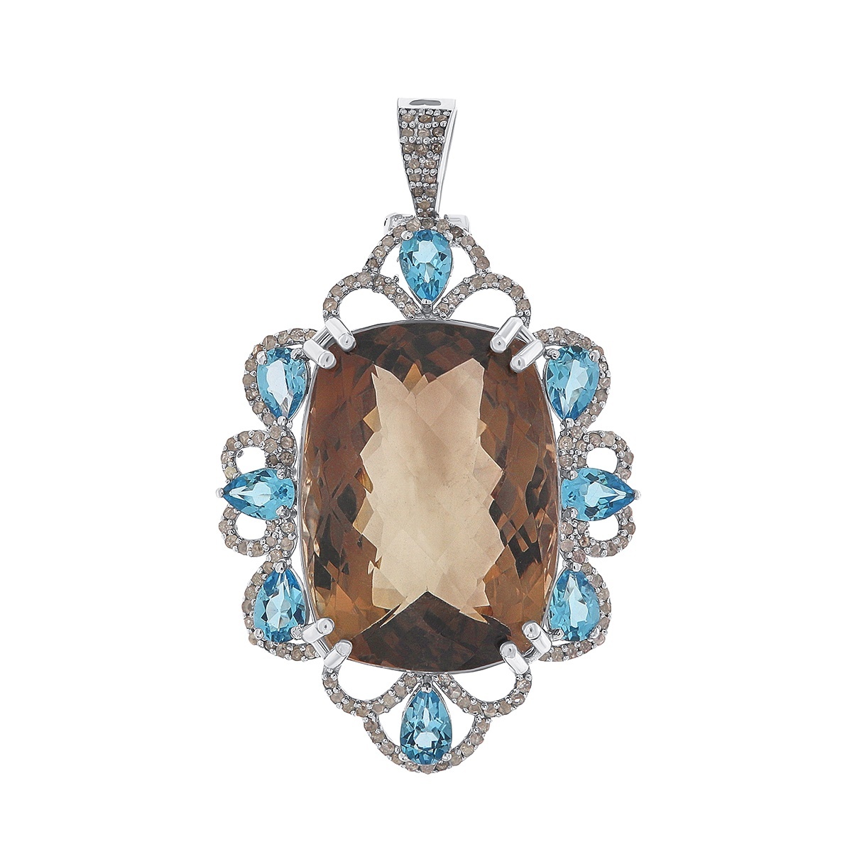 Pandantiv din argint cu piatra de cuart naturala, topaz natural si diamante naturale