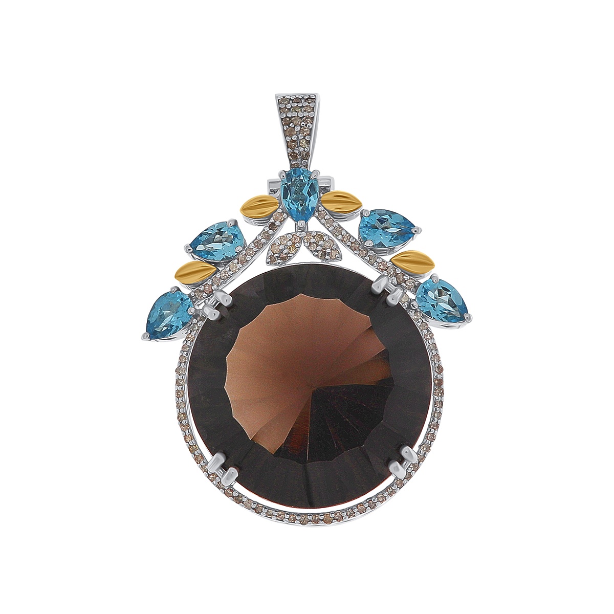 Pandantiv din argint cu topaz natural, cuarț natural și diamante naturale