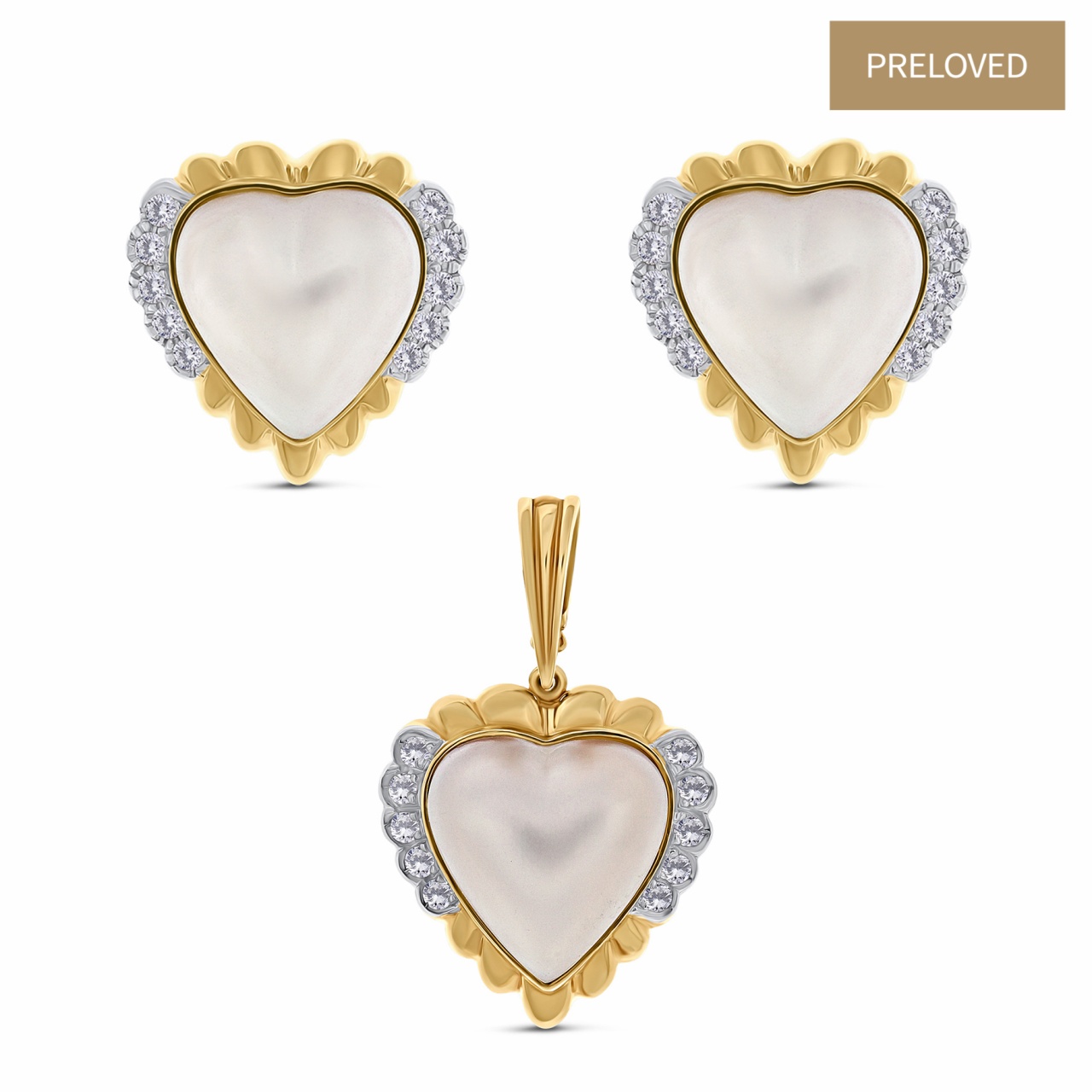 Set pandantiv si cercei din aur de 14k cu diamante naturale de 1.80 ct și perle de cultură Mabe