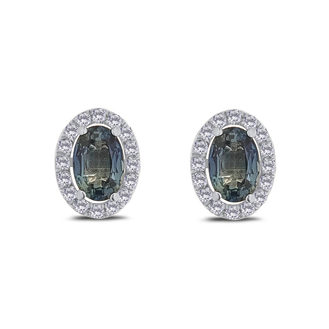 Cercei din aur alb de 18k cu safire naturale de 1.15 ct și diamante naturale de 0.20 ct