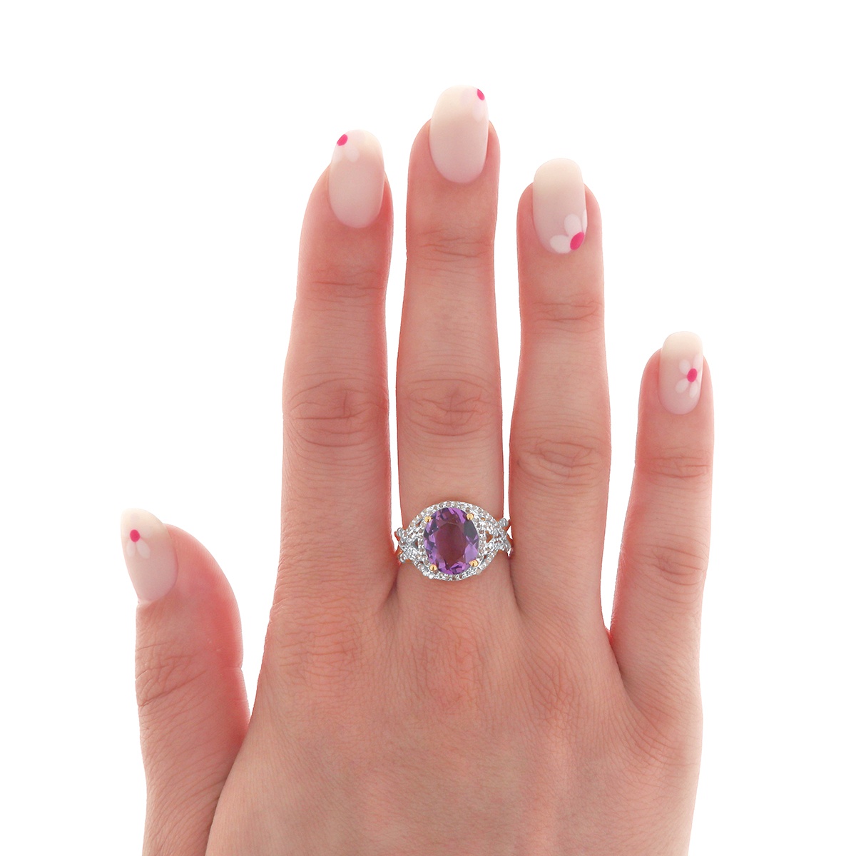 Inel din argint cu ametist natural și diamante naturale - 1 | YEO