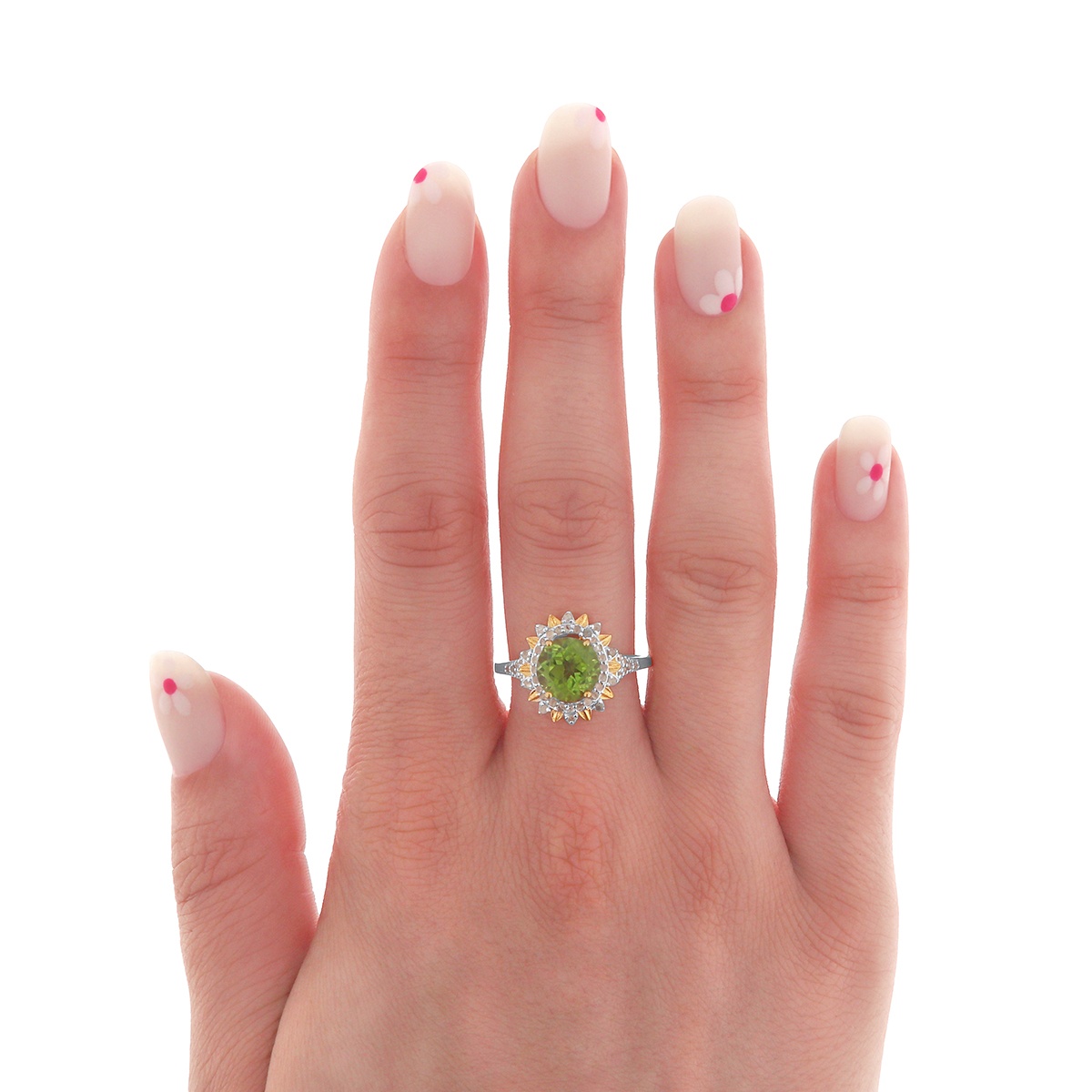 Inel din argint cu peridot natural și diamante naturale - 1 | YEO