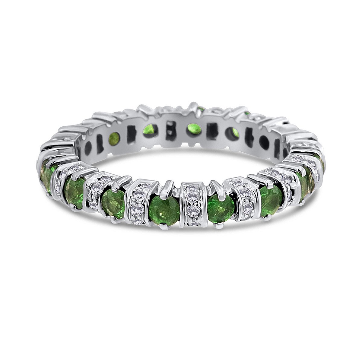 Inel din aur alb de 14k cu tsavorite naturale de 1.28 ct si diamante naturale de 0.40 ct - 2 | YEO