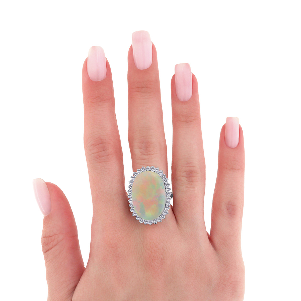 Inel din aur alb de 18k cu opal natural de 10.50 ct si diamante naturale de 1.38 ct - 3 | YEO