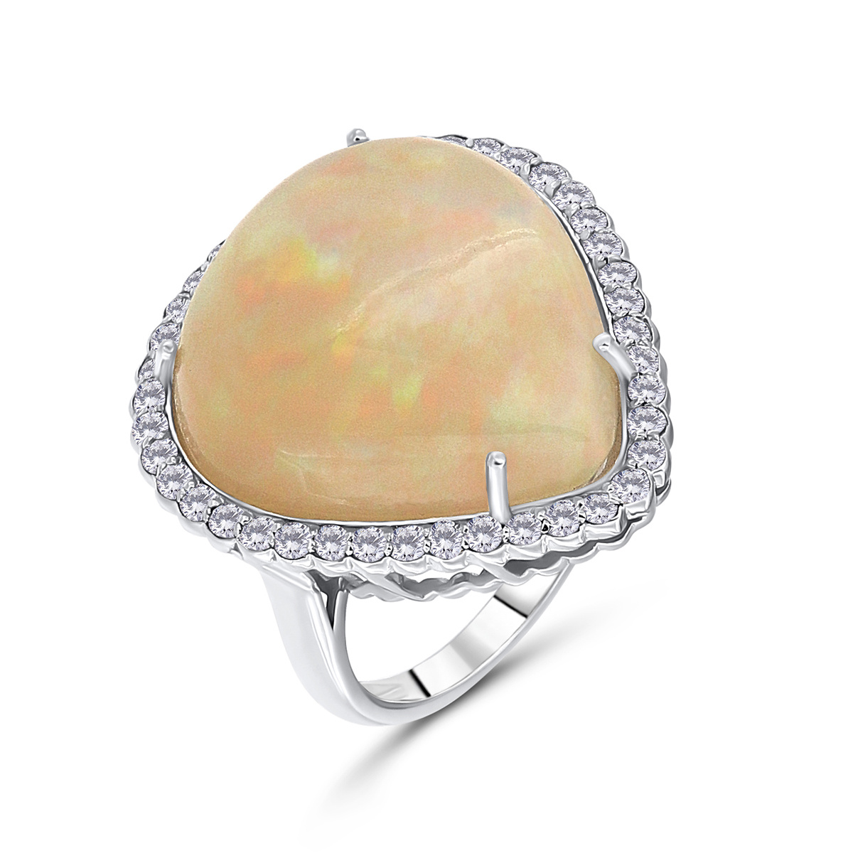 Inel din aur alb de 18k cu opal natural de 11.18 ct si diamante naturale de 0.56 ct