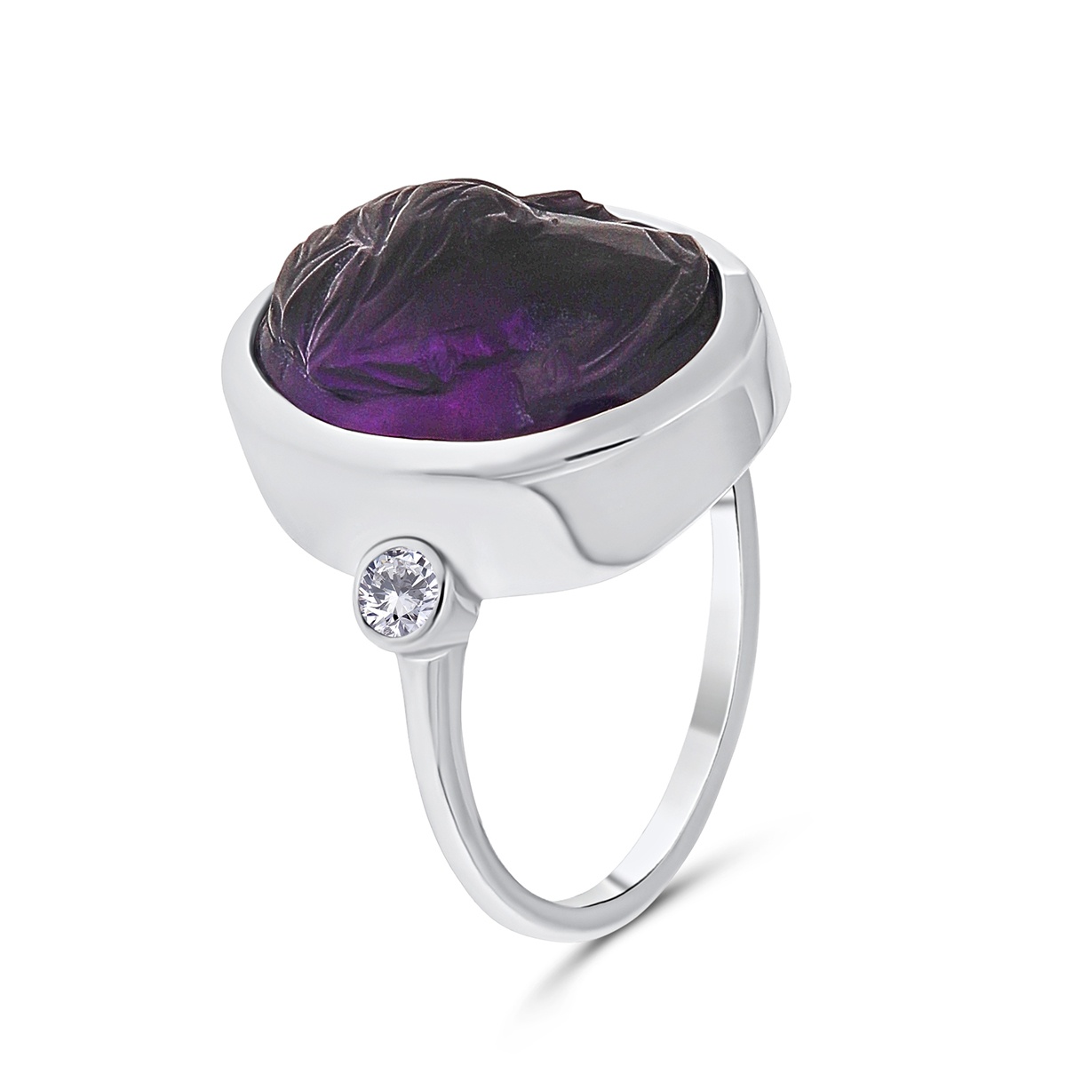 Inel din aur de 14k cu ametist natural de 8.25 ct și diamante naturale de 0.17 ct