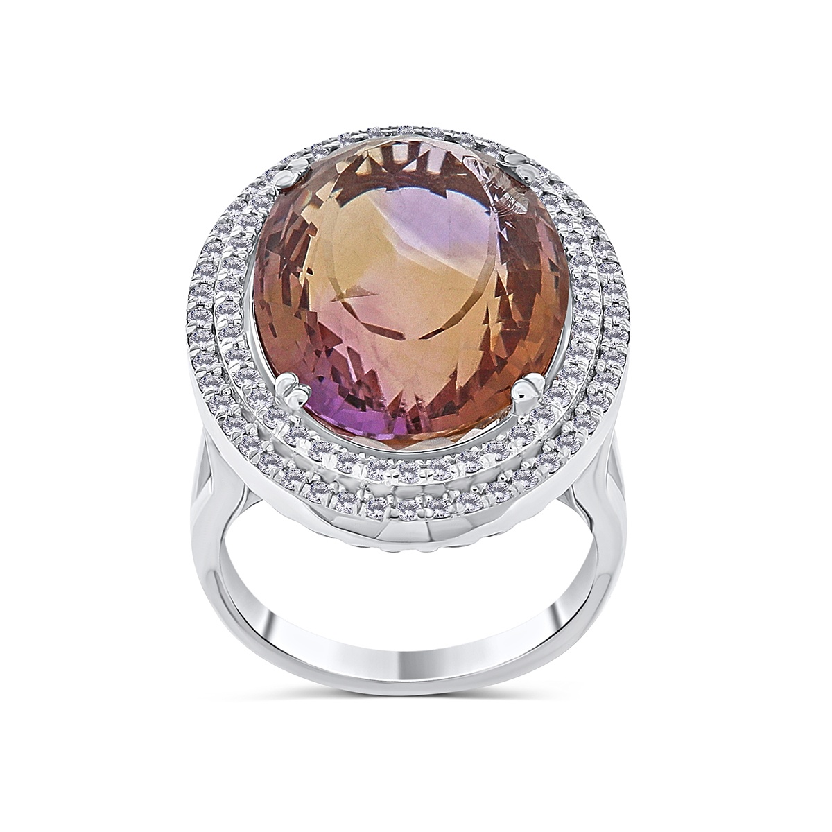 Inel din aur de 14k cu ametrin natural de 14.53 ct și diamante naturale de 0.52 ct - 2 | YEO