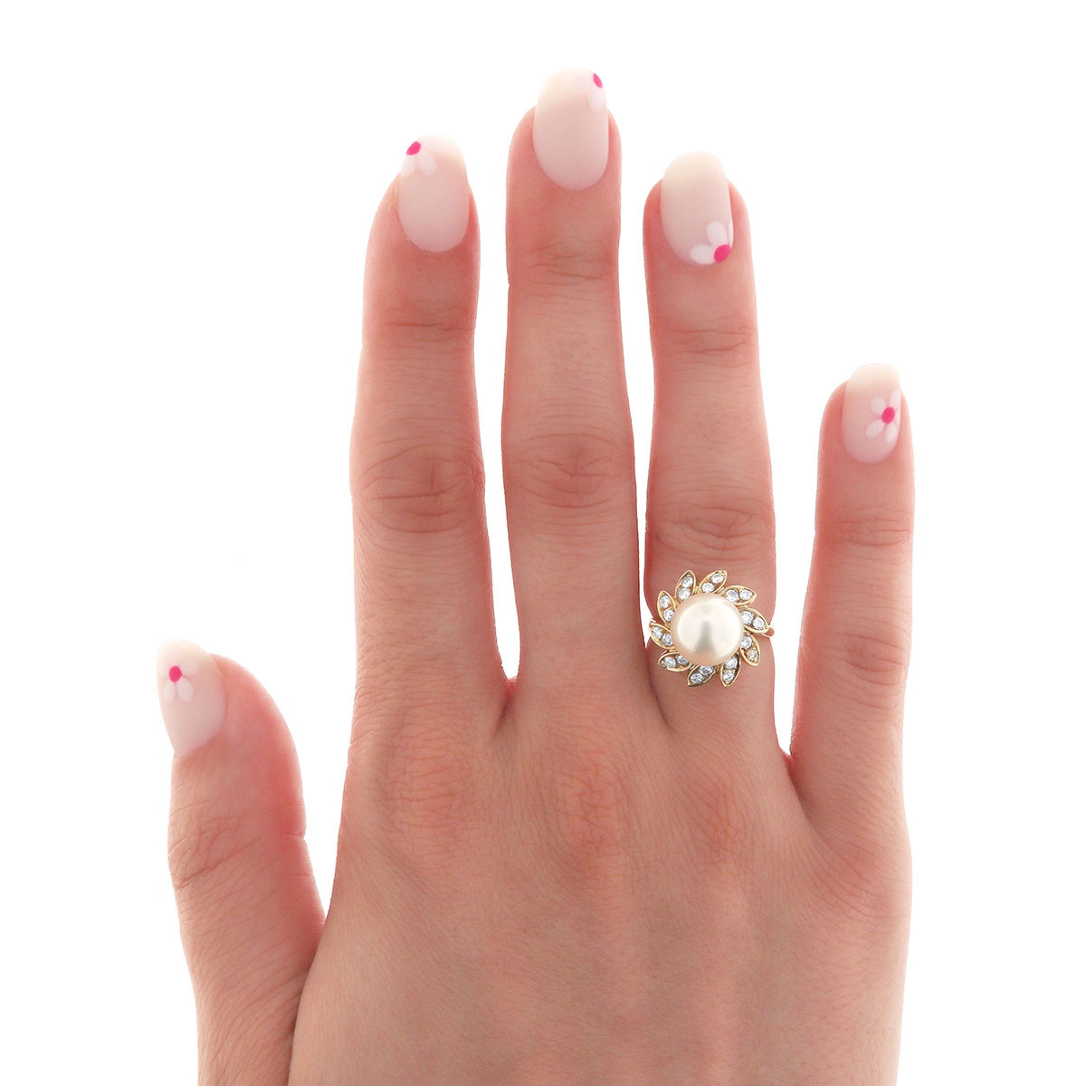 Inel din aur de 14k cu diamante naturale de 0.37 ct și perlă de cultură Akoya - 3 | YEO