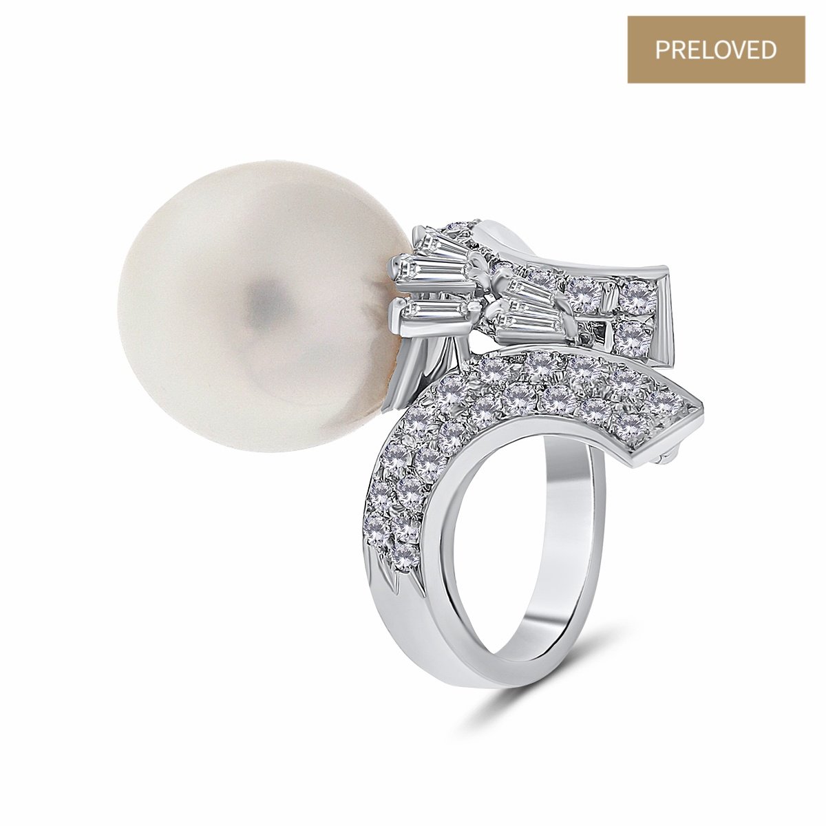 Inel din aur de 14k cu diamante naturale de 0.47 ct si perla de cultura South Sea
