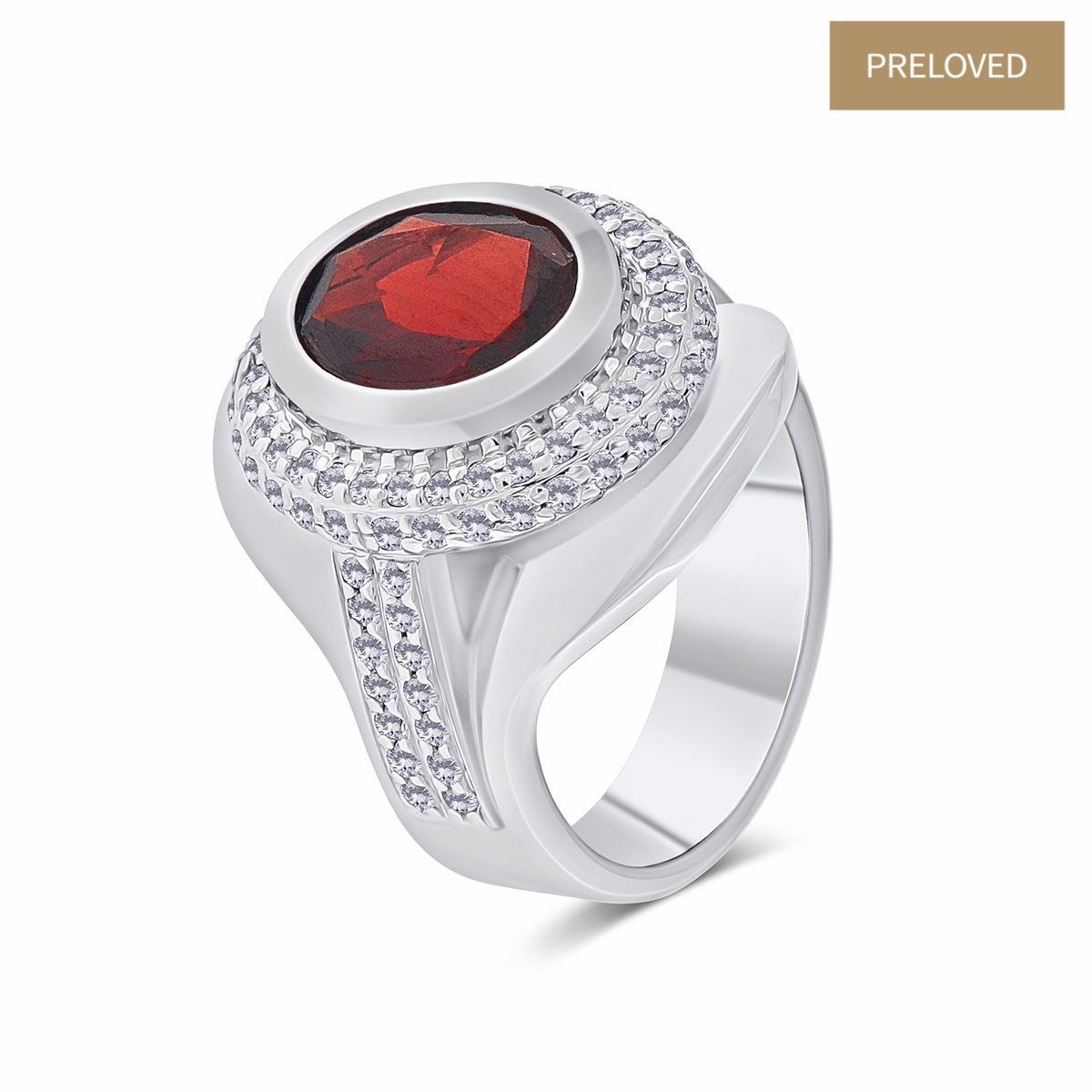 Inel din aur de 14k cu granat natural de 3.60 ct și diamante naturale de 0.93 ct