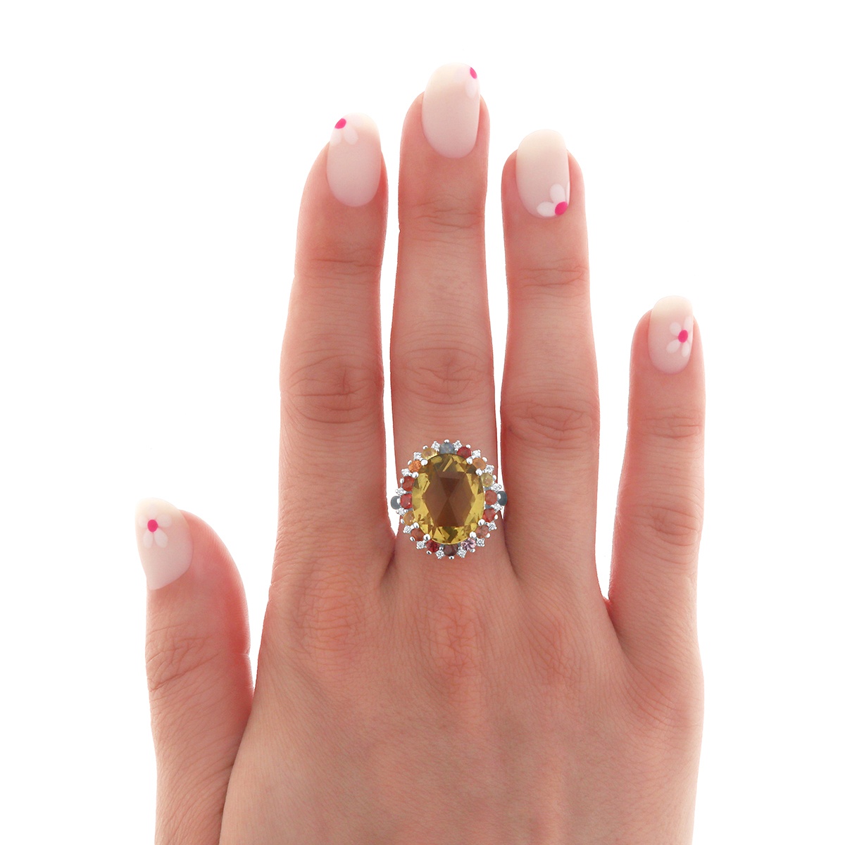 Inel din aur de 14k cu heliodor natural de 6.40 ct, diamante naturale de 0.13 ct și safire naturale de 1.40 ct - 3 | YEO