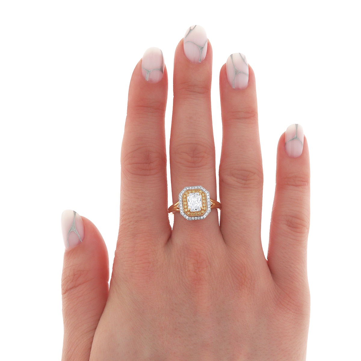 Inel din aur de 18k cu diamant natural de 1.02 ct și diamante naturale de 0.26 ct - 3 | YEO
