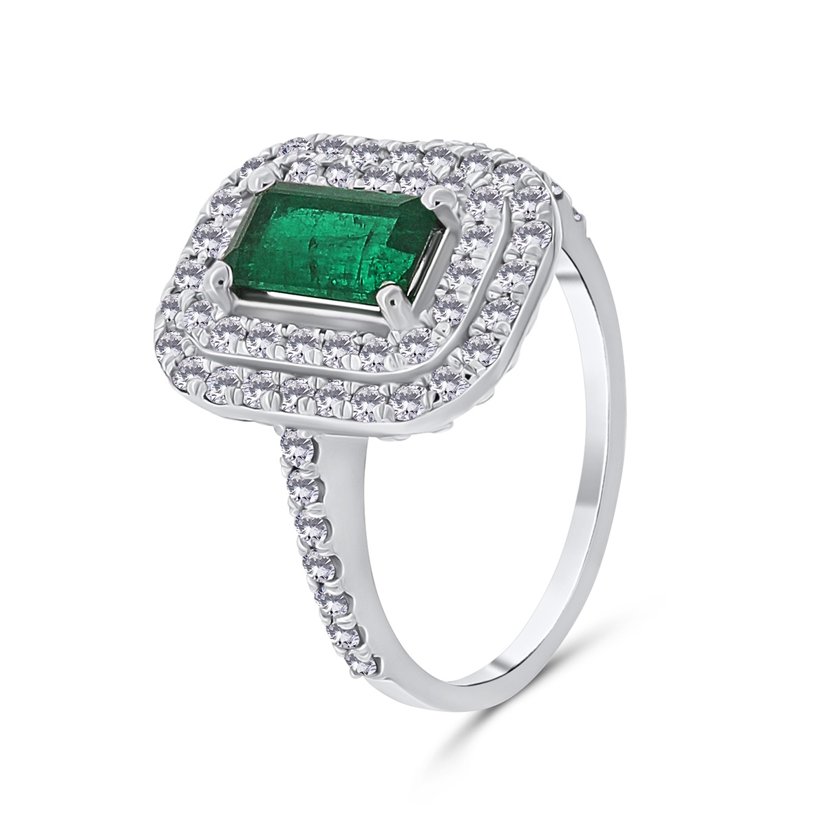 Inel din aur de 18k cu diamante naturale de 0.72 ct și smarald natural de 0.93 ct