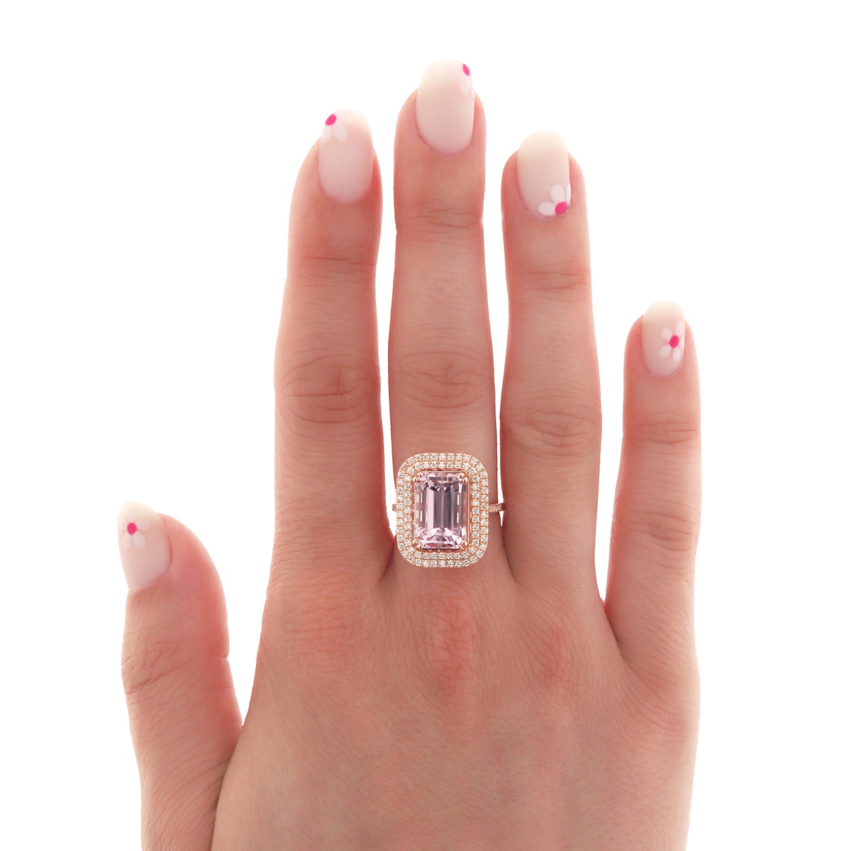 Inel din aur de 18k cu kunzit natural de 7.73 ct și diamante naturale de 0.51 ct - 3 | YEO
